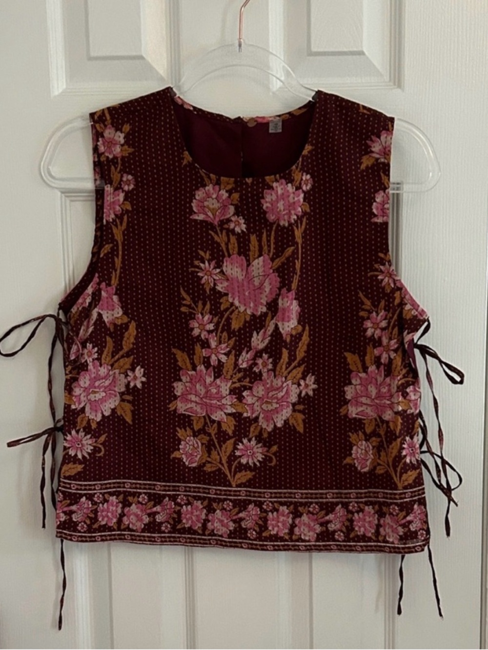 Free People Floral Tie-Side Top - Burgundy with Pink Floral